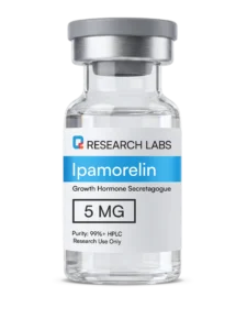 Research Labs Ipamorelin peptide vial, 5mg growth hormone secretagogue for research use.