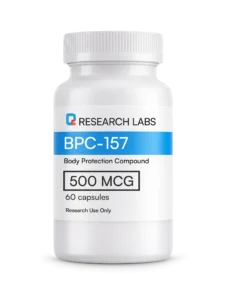 BPC-157 capsules bottle from Research Labs, 500 mcg, 60 capsules for regenerative research use.